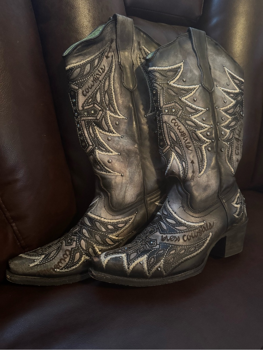 Corral Embellished Handcrafted Leather Western Knee-High Boots, Size 9